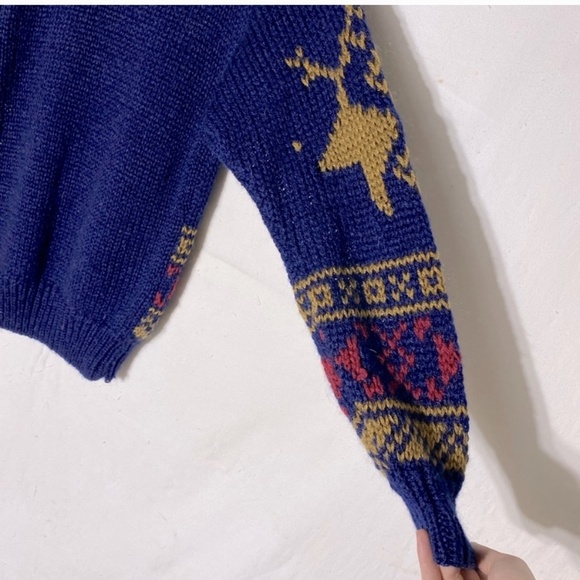 Vintage Northern Spirit Hand Knit Jacquard Deer Print Crew Neck Sweater S - Picture 14 of 15